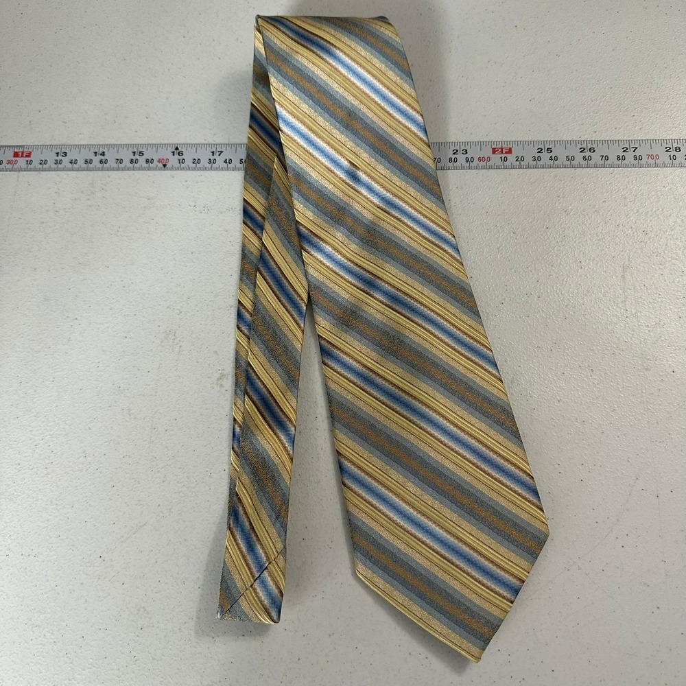 Courage Hand Sewn Neckwear Mens Silk Tie Gold Blue Silver Striped Handmade